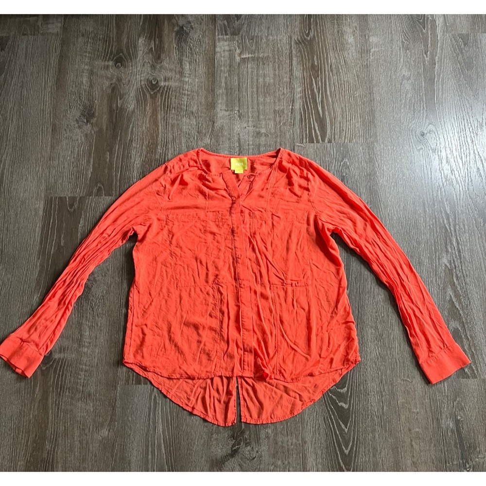 Maeve Anthropologie Coral‎ Orange Split Back Long Sleeve Blouse Top